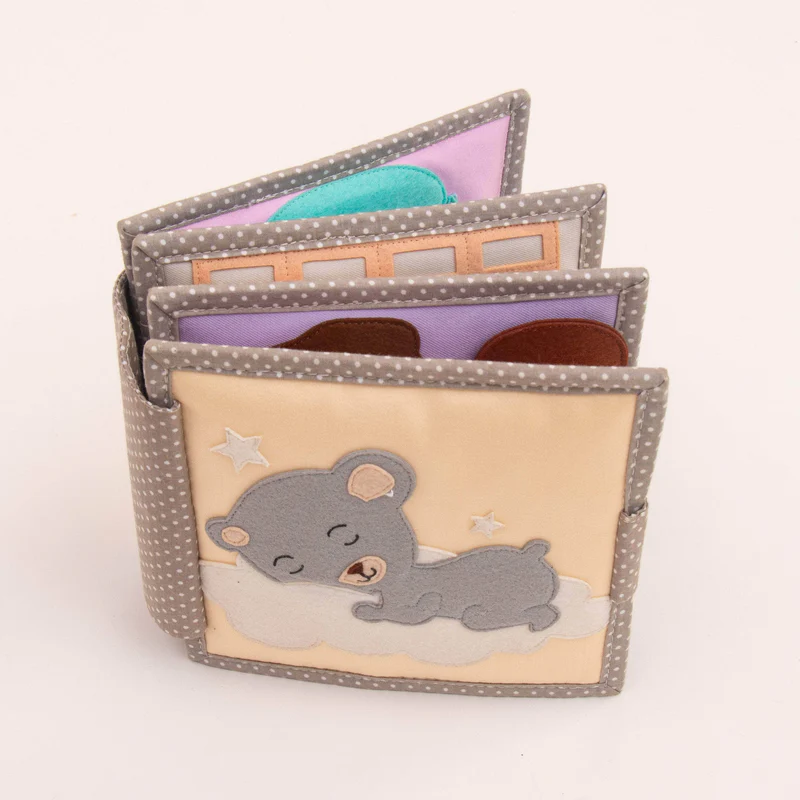 Bebé Feliz – MINI Livro Sensorial de 6 Páginas Livro de pano infantil com urso a dormir