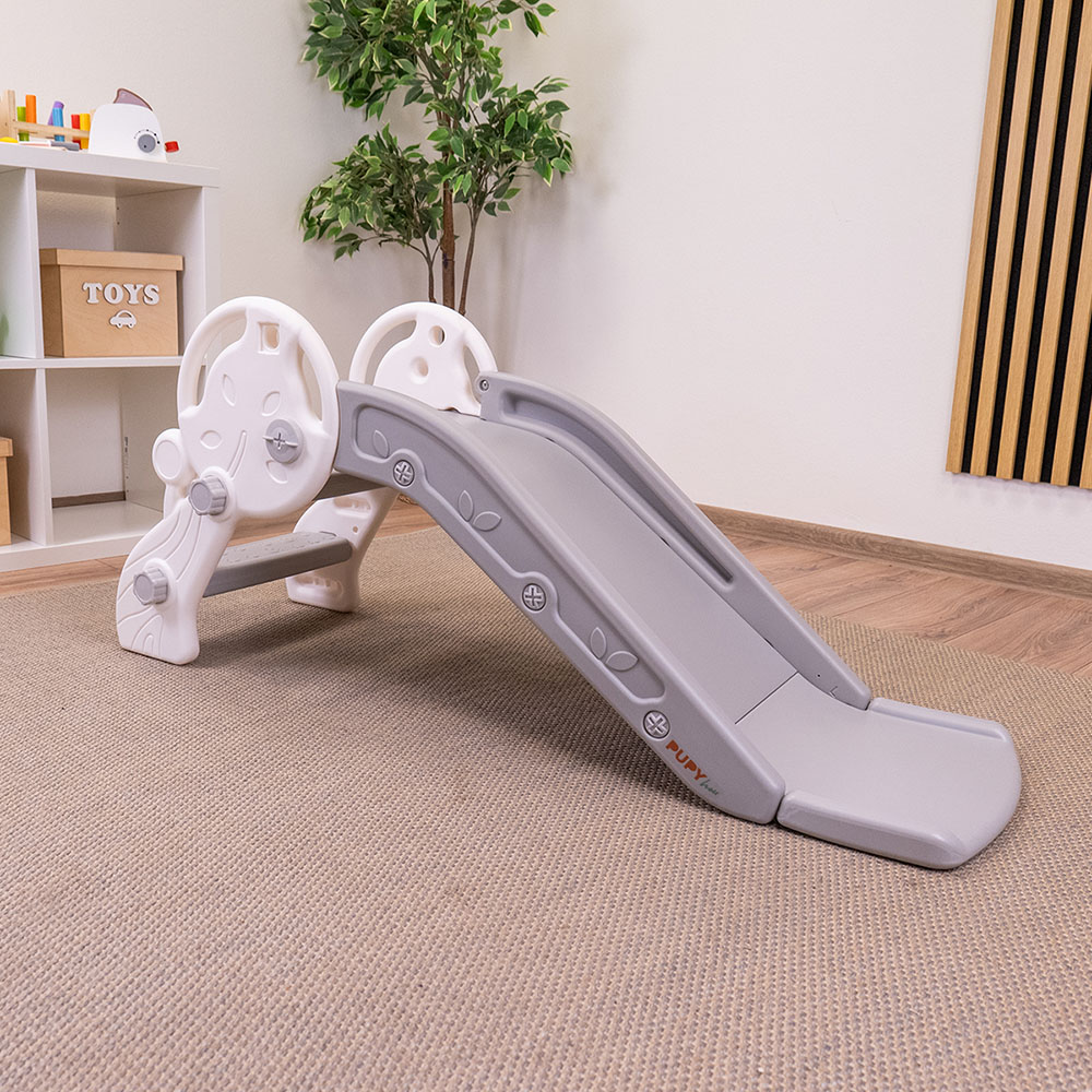 Escorrega Infantil PUPY Para Interior e Exterior Escorrega infantil de plástico branco e cinzento