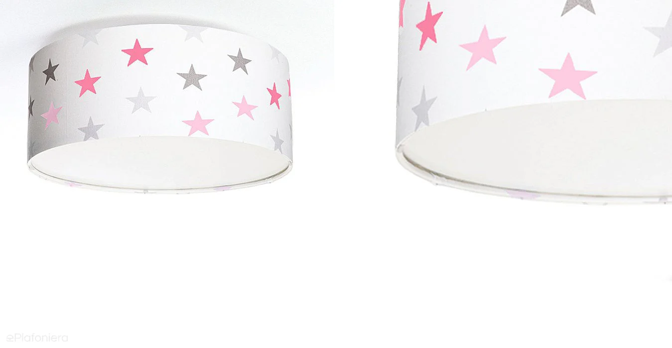 Candeeiro Plafon Estrelas CZARUS Luminária de teto branca com estrelas cor-de-rosa e cinza