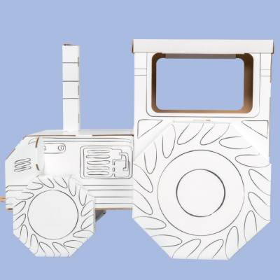 Trator para Colorir Trator de cartão branco com desenhos a preto sobre fundo azul claro