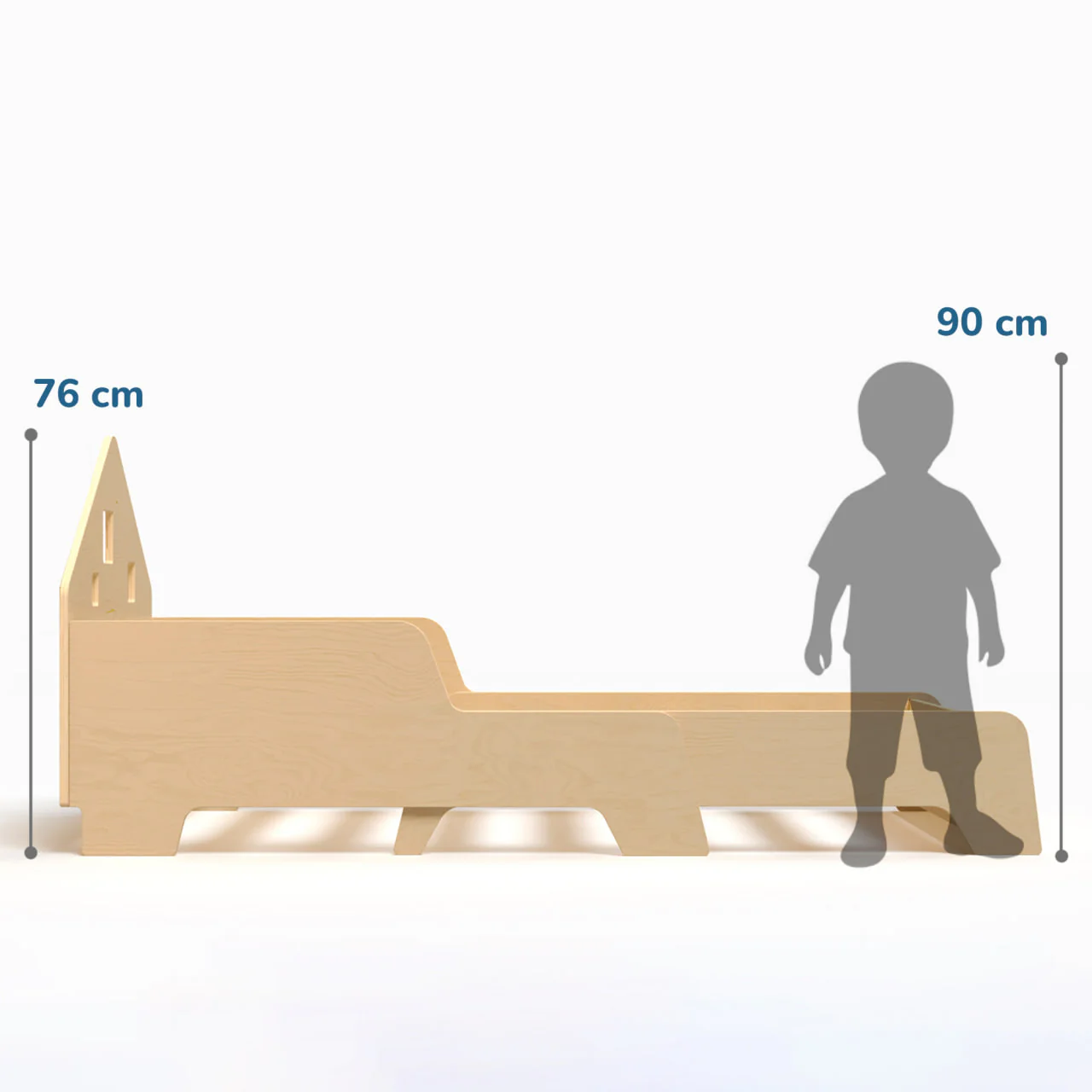 Cama Extensível em Forma de Casa com Iluminação LED Cama infantil de madeira com design simples e bordas arredondadas