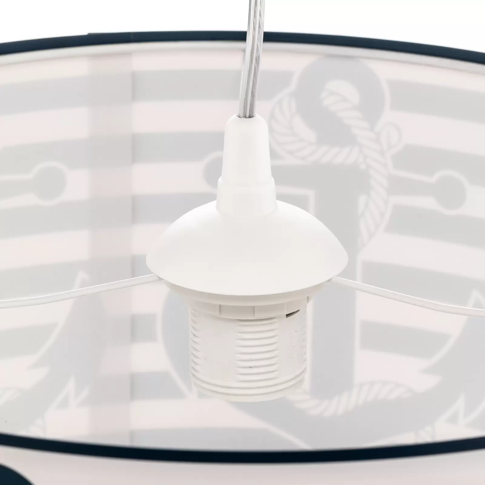 Candeeiro Suspenso MARÍTIMO Abajur suspenso com cúpula branca e cinza e motivo náutico