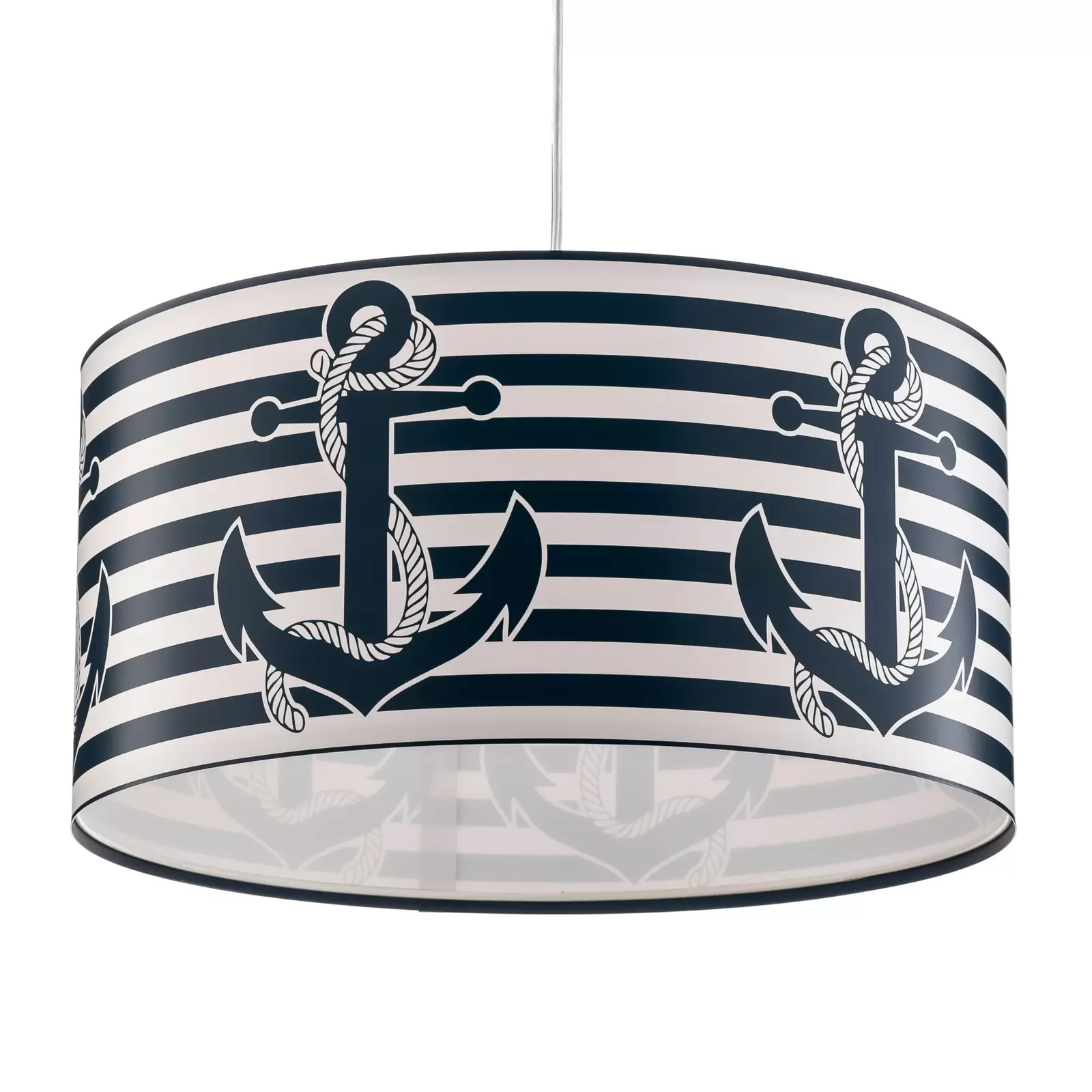 Candeeiro Suspenso MARÍTIMO Abajur redondo com padrão de listras e âncoras pretas e brancas