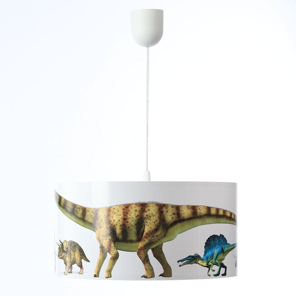Candeeiro Suspenso DINO Diplodoco Candeeiro suspenso branco com imagens de dinossauros na cúpula cilíndrica