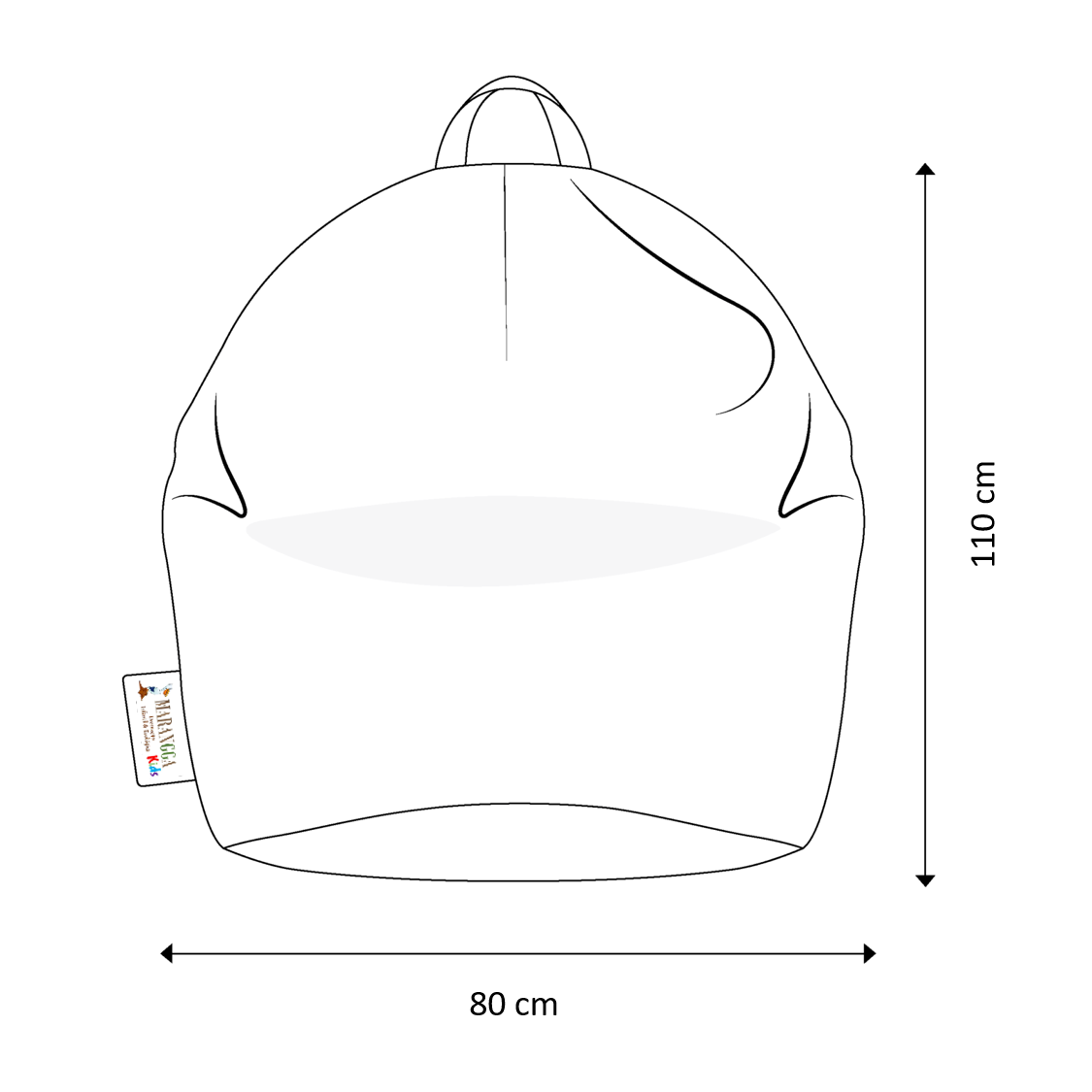 Pufe Bini Grande FOGUETÃO Poltrona puff branca arredondada com etiqueta lateral e alça superior