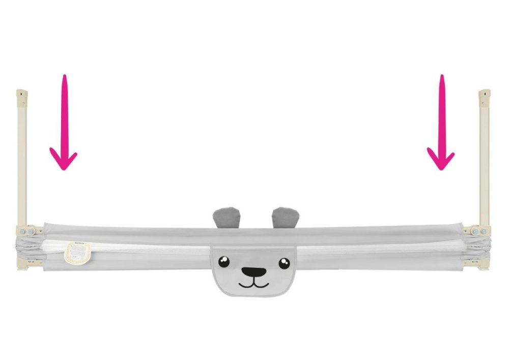 Grade de Proteção para Cama Infantil Ursinho Barreira de segurança para cama cinzenta com face de animal e fecho