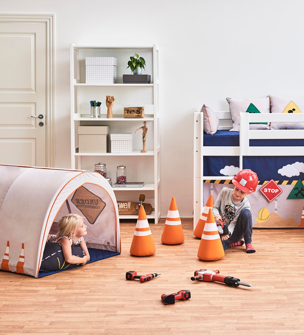 Túnel de Brincar - Construção Quarto infantil com tenda, cones de trânsito de tecido e brinquedos de ferramentas