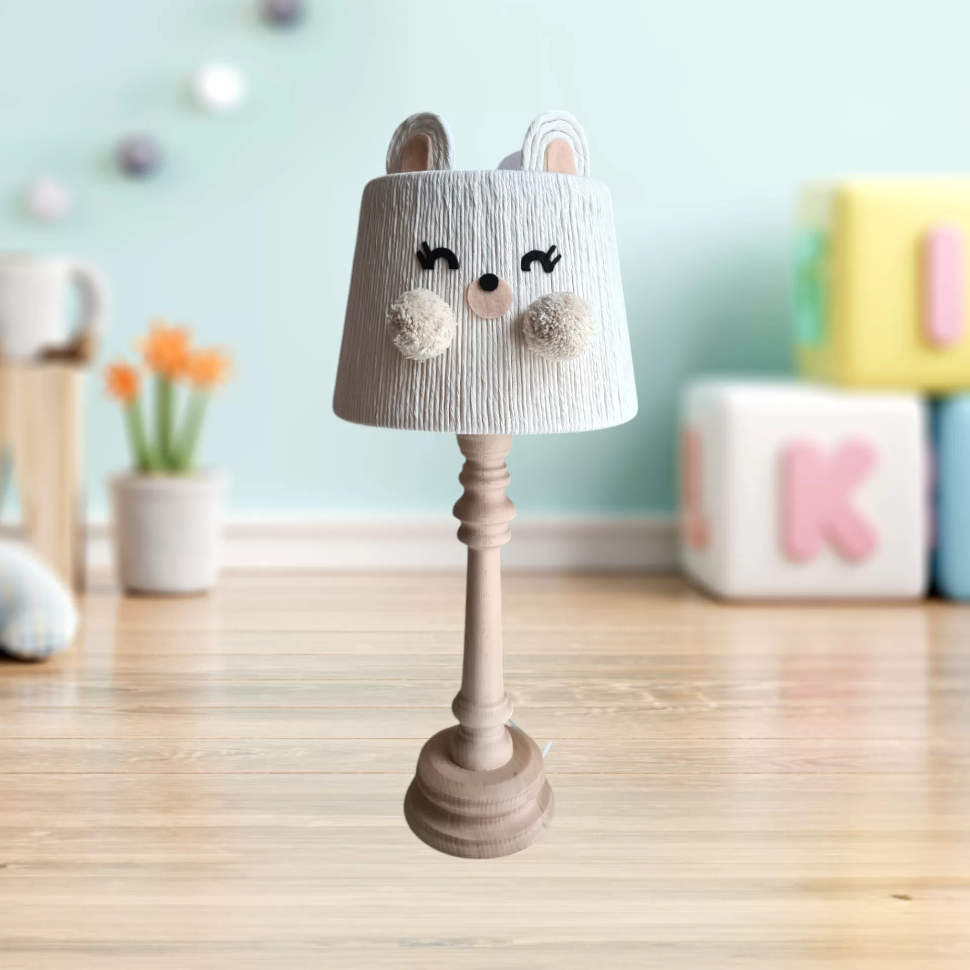 Candeeiro de Mesa URSINHA Candeeiro de mesa infantil com cúpula cinzenta e decoração de coelho