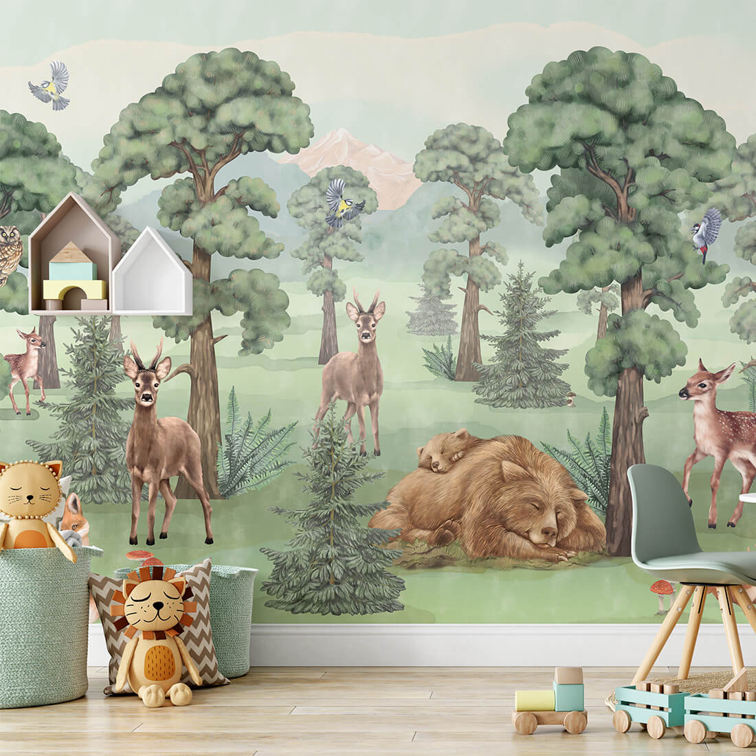 Papel de Parede FLORESTA Papel de parede infantil com desenho de floresta e animais