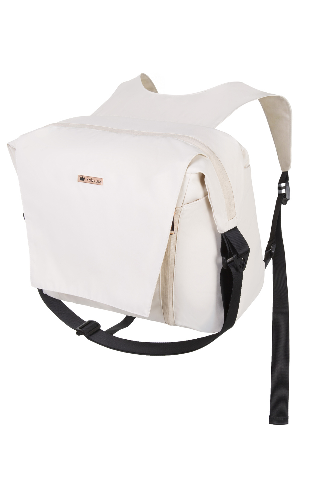 Carrinho de Bebé ROMBO Bege Mochila bege claro para bebê com alças almofadadas e etiqueta Babylux