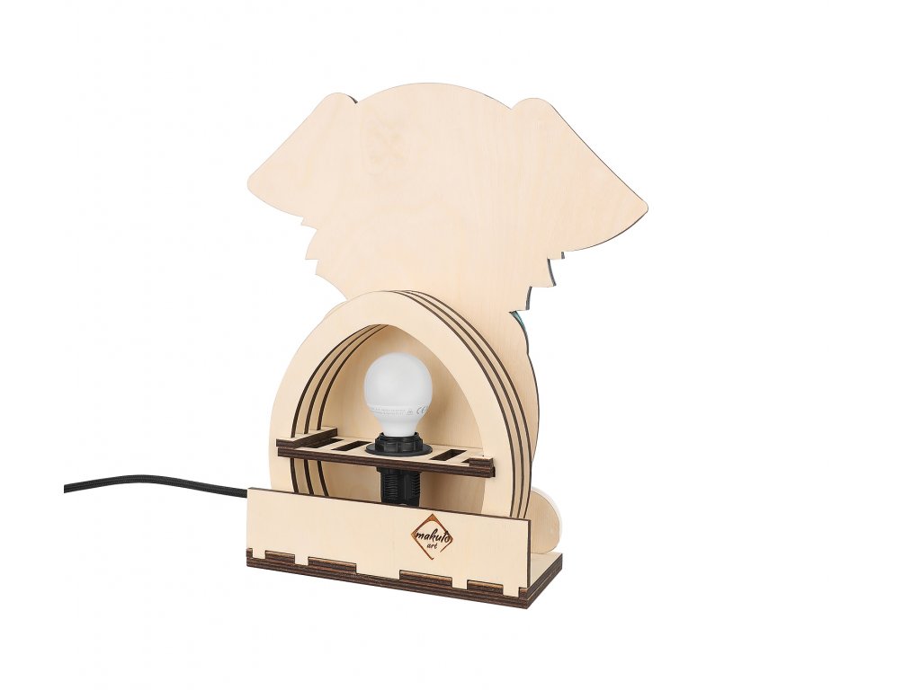 Candeeiro Cão de Madeira Controlado por SMARTPHONE Abajur de madeira em forma de cão com lâmpada