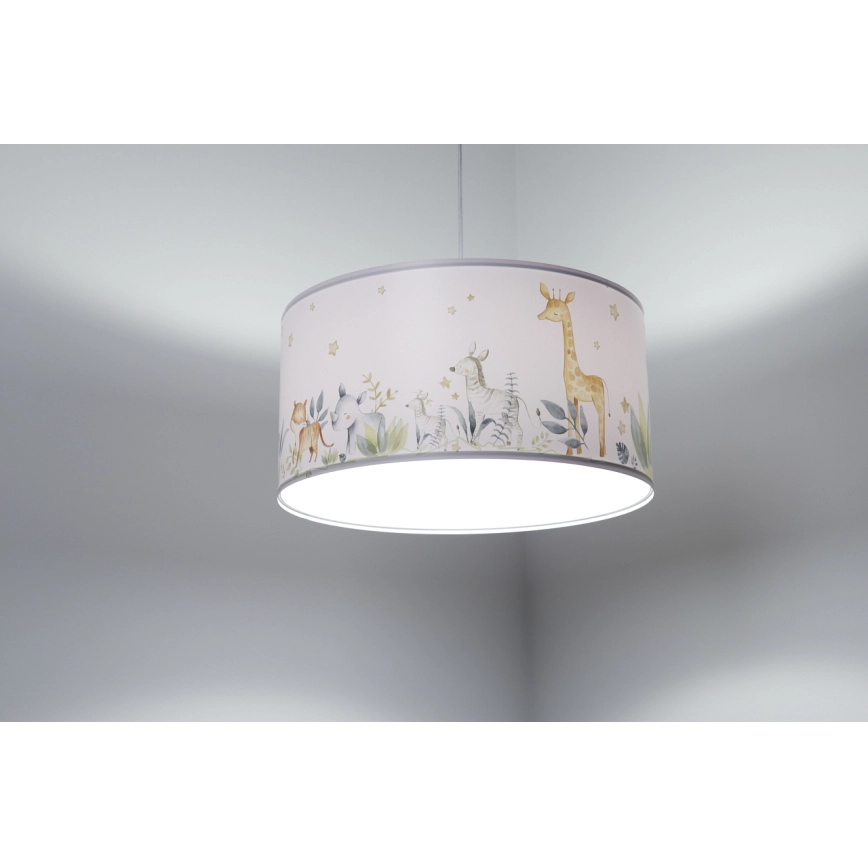 Candeeiro Suspenso ANIMAIS da FLORESTA – Sweet Dreams Candeeiro de teto com abajur cilíndrico branco com desenhos de animais em tons pastel