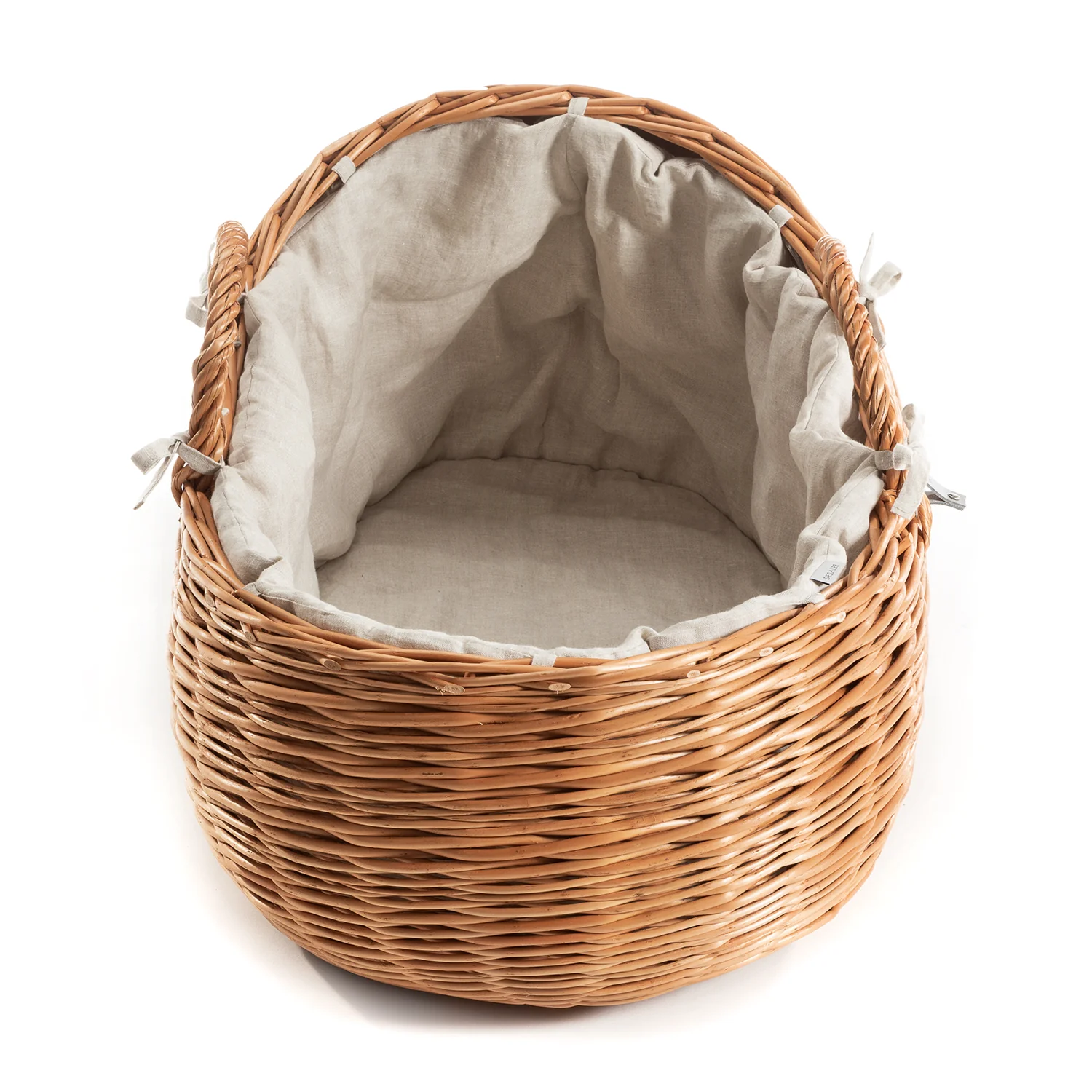 Cesto de Moisés em Vime com Linho Natural Cesto oval de vime com forro de tecido bege claro