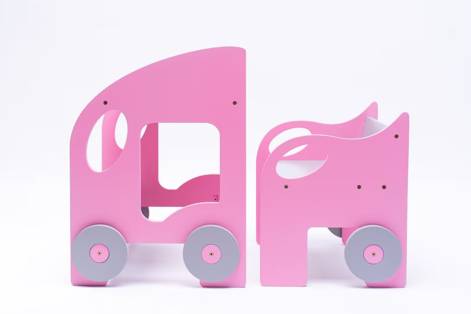 Mesa e Cadeira Infantil MONTESSORI Brinquedo de madeira cor-de-rosa com rodas cinzentas