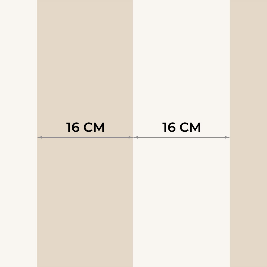 Papel de Parede Infantil às Listas Largas Faixas verticais bege e branca com medida de 16 CM entre elas