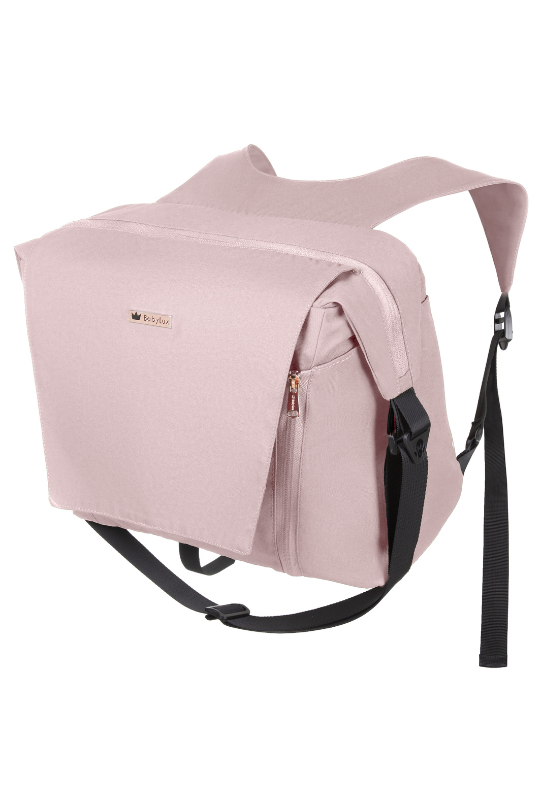 Carrinho de Bebé ROMBO Rosa Mochila rosa com alças pretas e placa BabyLux