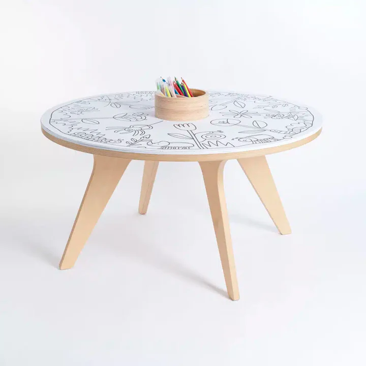 Recarga de Folhas para Colorir - Explorar o Mundo Mesa redonda com tampo para colorir e lápis de cor