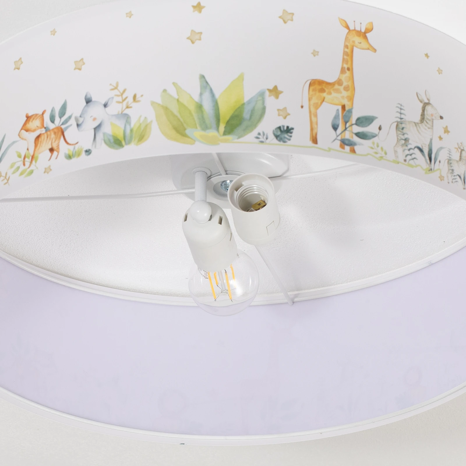 Candeeiro Plafon ZOO – Sweet Dreams Candeeiro de teto branco com decoração de animais e plantas em tons suaves