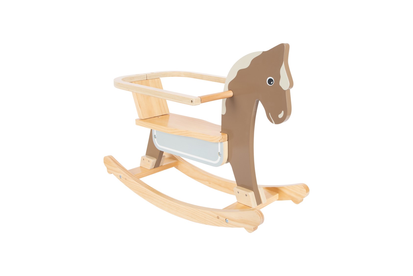 CAVALO de Balanço com Anel de Assento Cavalo de balanço de madeira para crianças com pintura castanha e bege