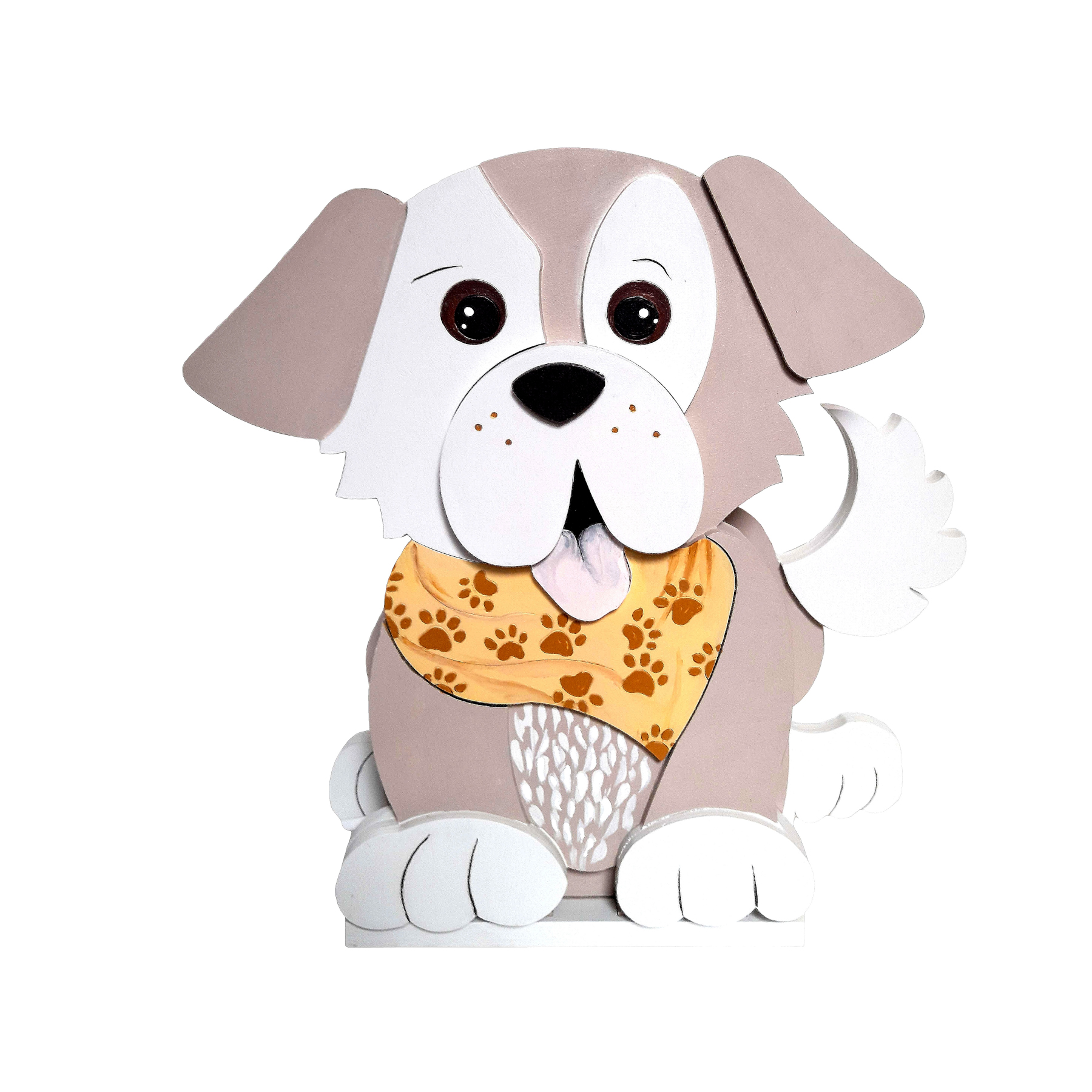 Candeeiro Cão de Madeira Controlado por SMARTPHONE Boneco decorativo de cão com bandana amarela com patas