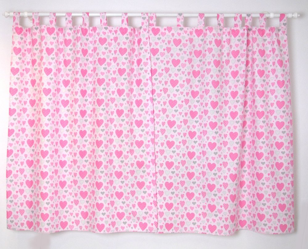 Cortinados Infantis Corações Cortina com padrão de corações cor-de-rosa e cinzentos