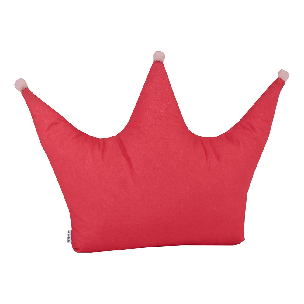 Almofadas Decoração Princesa Almofada vermelha em forma de coroa com pompons rosa