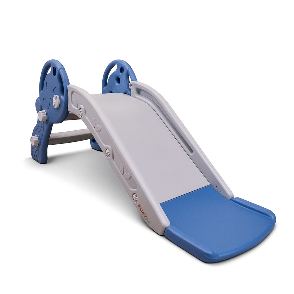 Escorrega Infantil PUPY Para Interior e Exterior Escorrega infantil cinza e azul de plástico com detalhes decorativos