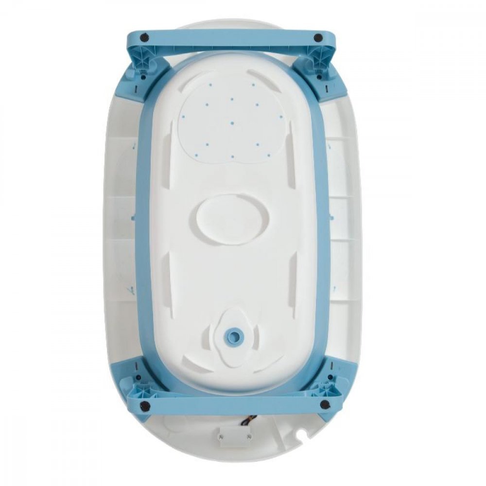 Banheira Dobrável de Silicone para Bebé - Kit 7 Peças Banheira de bebé branca com detalhes azuis