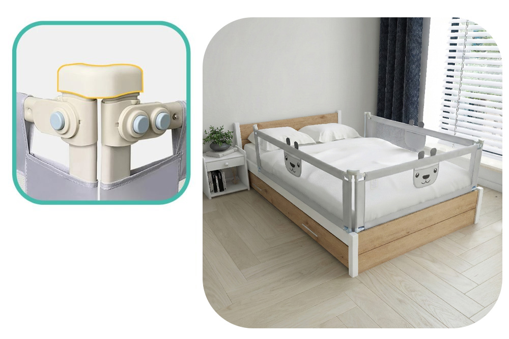 Grade de Proteção para Cama Infantil Ursinho Cama com grade de proteção translúcida em estrutura metálica cinza e madeira clara