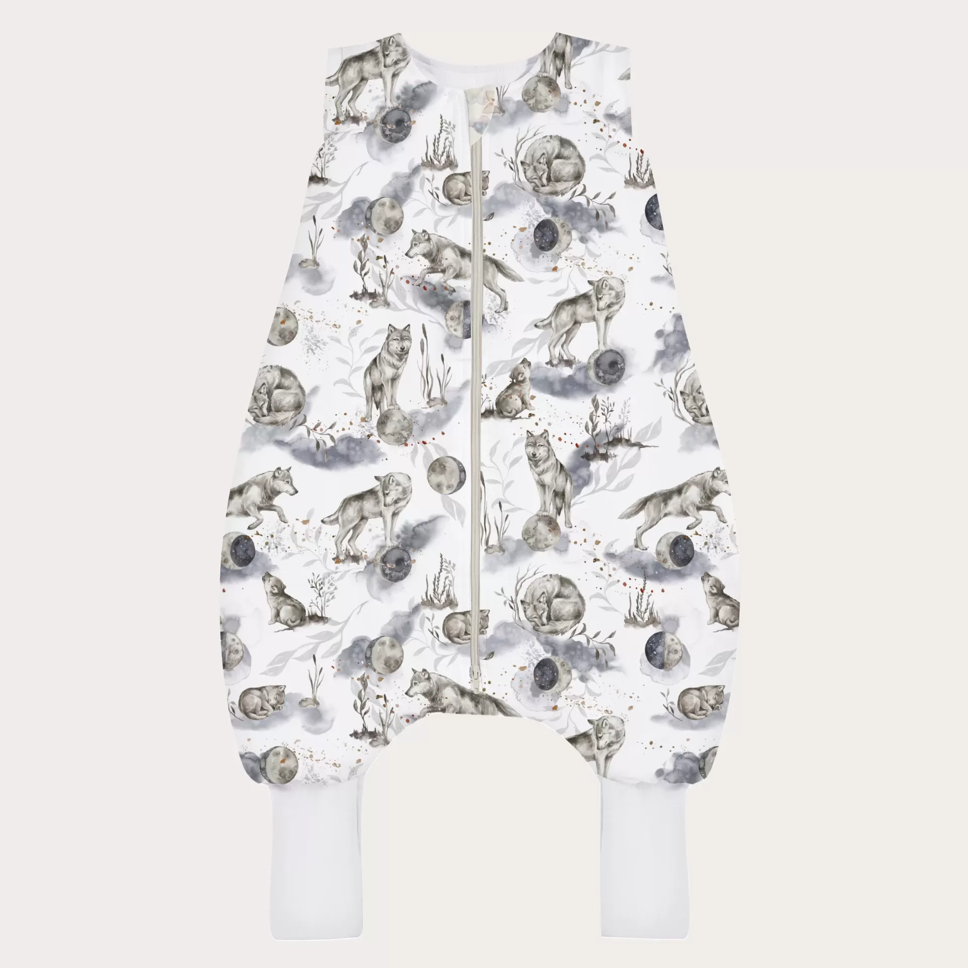 Saco de Dormir com Pernas - Lobos Saco de dormir para bebé branco com estampado de lobos cinzentos
