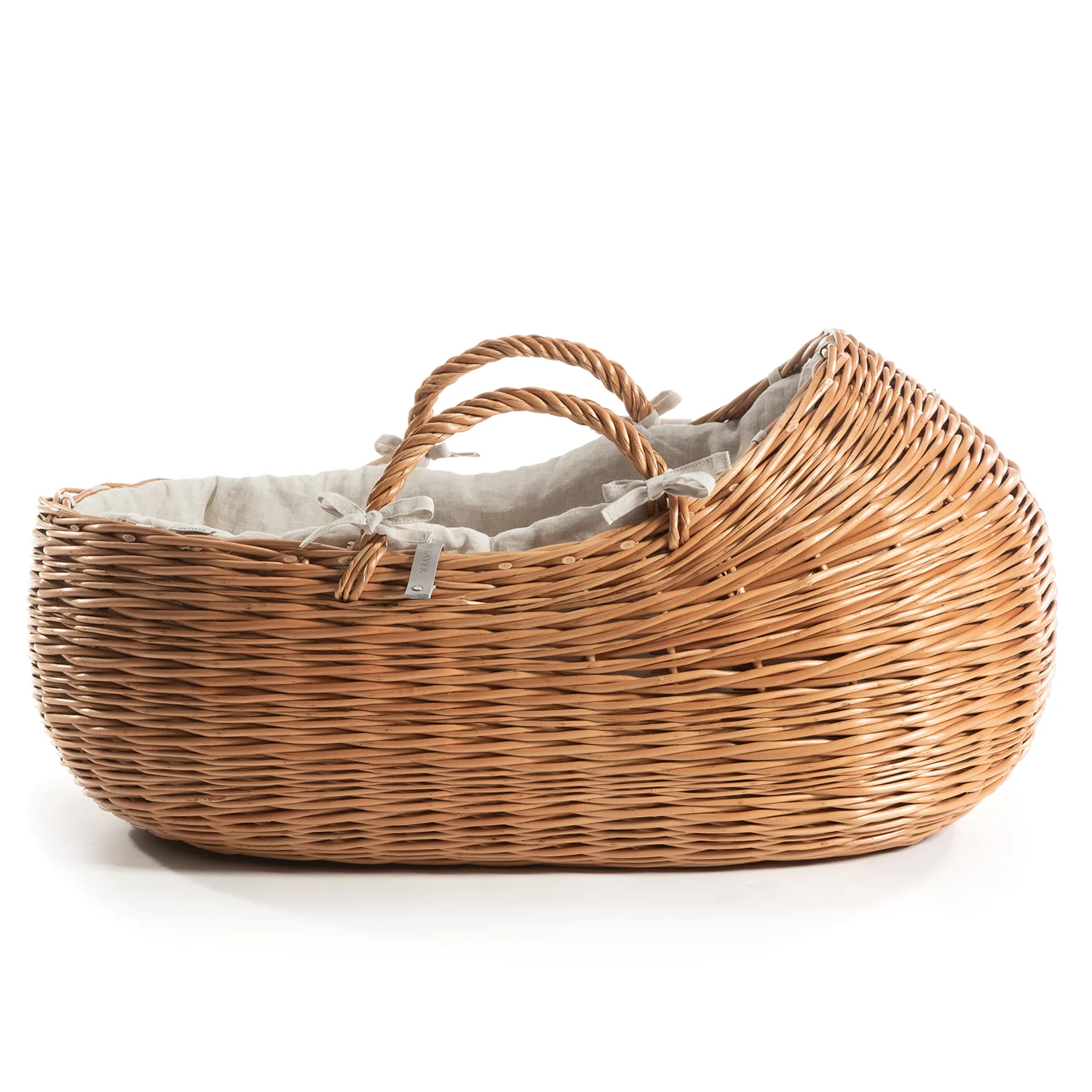 Cesto de Moisés em Vime com Linho Natural Cesta de vime com forro de tecido beige e alças torcidas