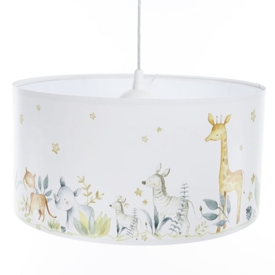 Candeeiro de teto com padrão de animais da selva e estrelas douradas