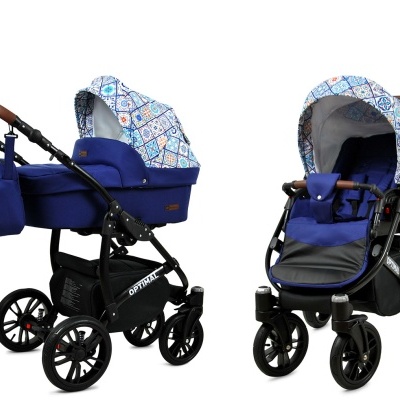 Carrinho de bebé azul com padrão colorido OPTIMAL