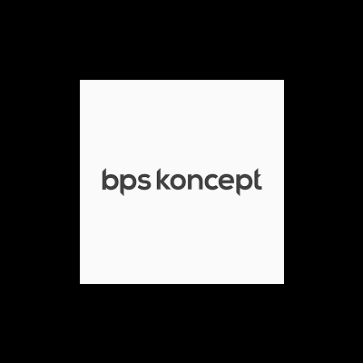 Logótipo com texto bps koncept em preto sobre fundo branco