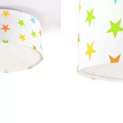 Candeeiro de teto redondo branco com estrelas coloridas