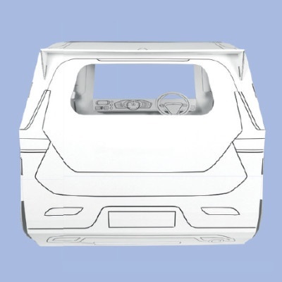 Modelo de papel branco de traseira de carro com desenhos a preto