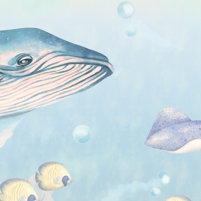 ilustração subaquática de golfinho e peixes com bolhas