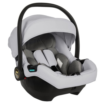 Cadeira auto para bebé BabyLux cinzento e branco com pega preta e arnês de segurança