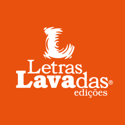 Logótipo Letras Lavadas edições em branco sobre fundo laranja