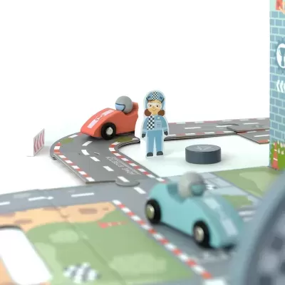 Conjunto de jogo infantil com carros e pista de corrida modular