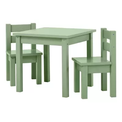 Conjunto de mesa e cadeiras de madeira verdes para crianças