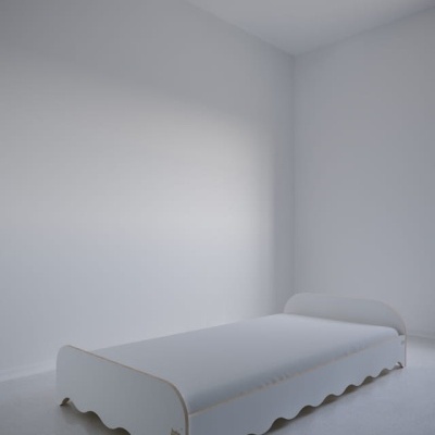 Cama individual branca de madeira com design ondulado