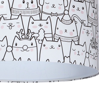 Cúpula de abajur branca com desenhos de gatos festivos em preto e rosa