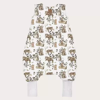 Macacão bebé padrão animais selva com punhos brancos