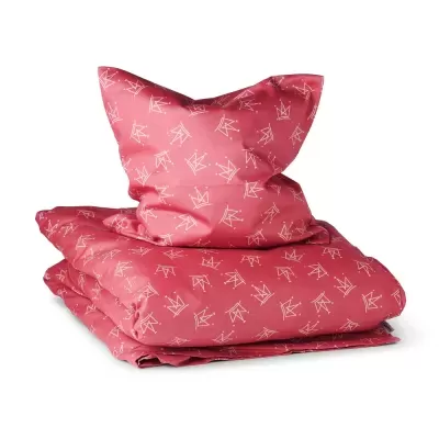 Conjunto de roupa de cama cor-de-rosa com padrão de coroas brancas