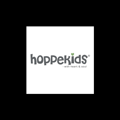Logótipo da hoppekids com texto adicional