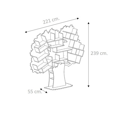 Desenho de árvore com folhas retangulares e dimensões indicadas