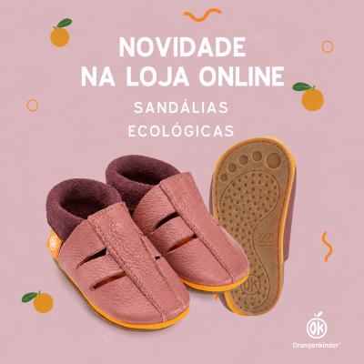 Sandálias ecológicas cor de rosa à venda online com fundo rosa e laranjas desenhadas