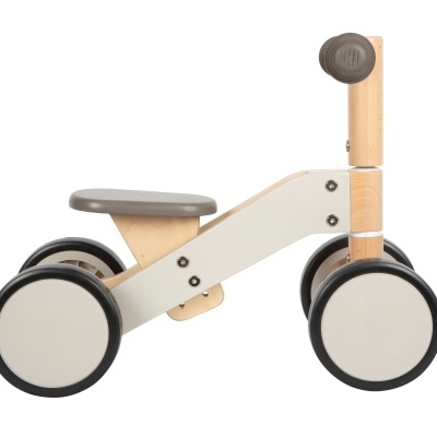 Bicicleta de equilíbrio infantil em madeira com rodas e assento cinzentos