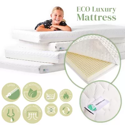 Colchão branco ECO Luxury Mattress com ziper e camada interior de espuma perfurada
